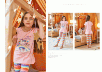 Пижама фуфайка (футболка), лосины д/дев Juno SS20GJ503 Sleepwear розовый/радуга